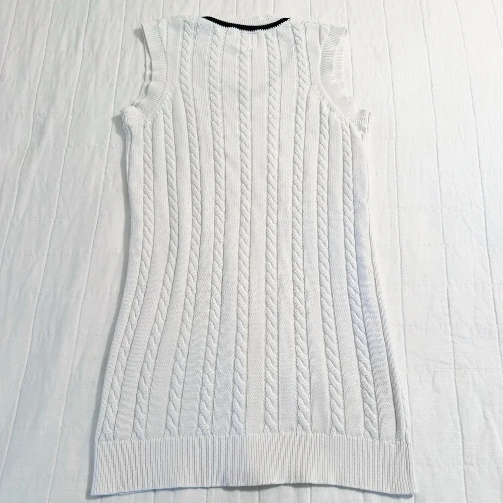 VICI Cable Knit Sleeveless Dress MEDIUM‎ White 100% Cotton V Neck Preppy Golf